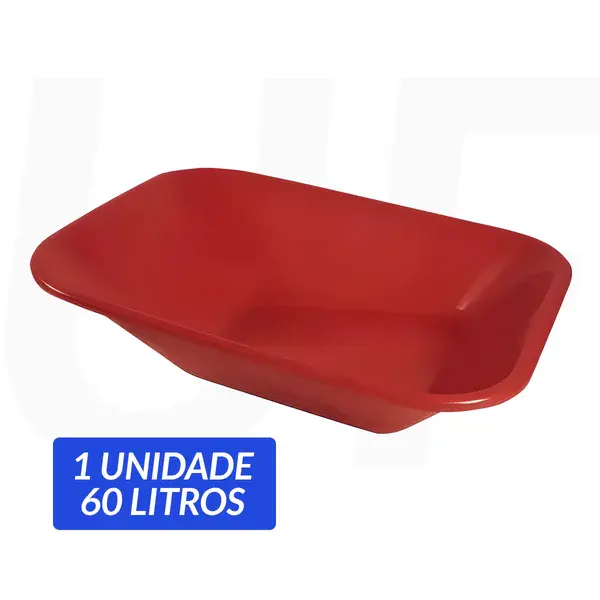 Caçamba plástica para carrinho de mão 60L s/ furo vermelha - Metasul