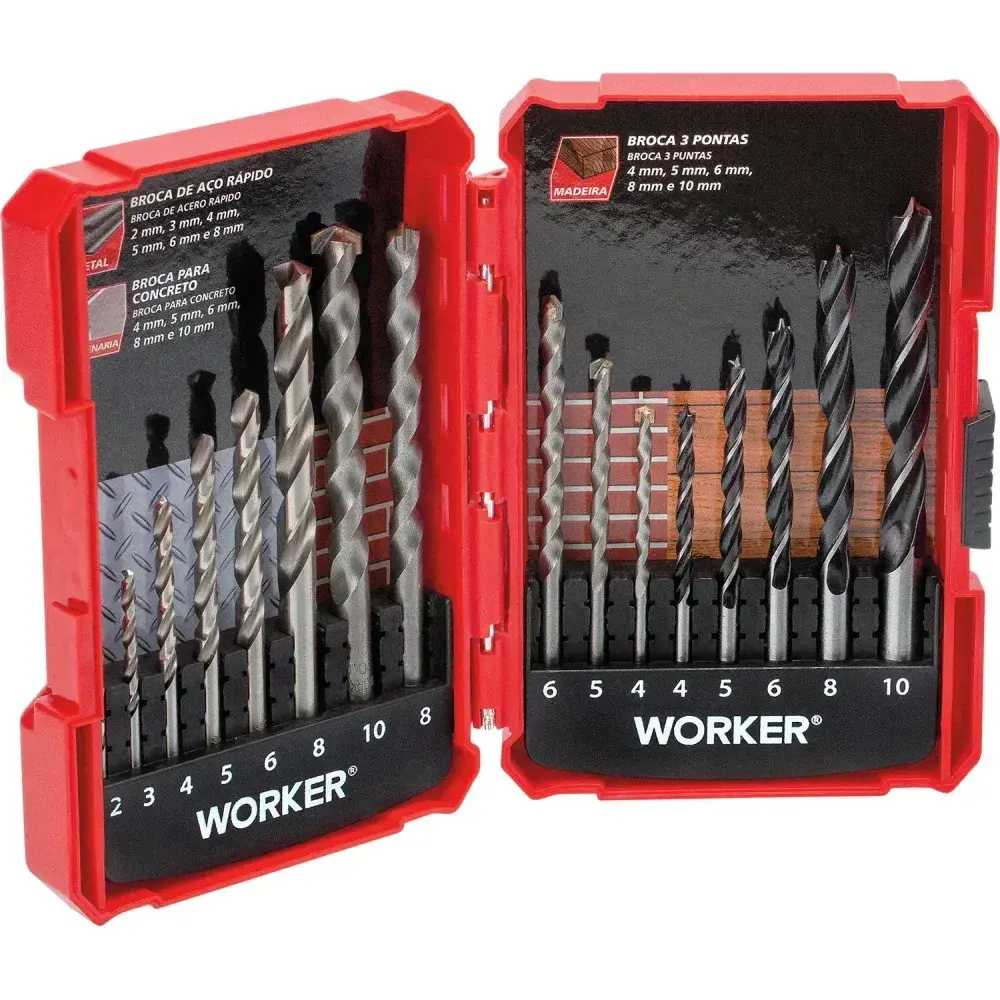 Kit de brocas combinadas para madeira e concreto 16 peç Worker — fotografia 4
