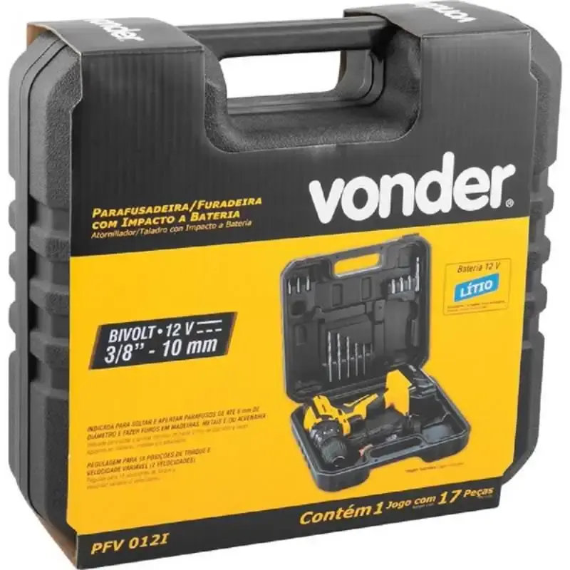 Parafusadeira e Furadeira de Impacto à Bateria 12V Bivolt c/ Kit 17 Peças e Maleta PFV 012I VONDER — fotografia 4