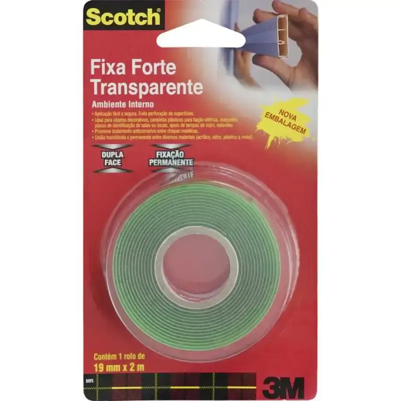 Fita Dupla Face Fixa Forte Transparente p/ Ambiente Interno 19 MM x 2 Metros Scotch 3M — fotografia de referência