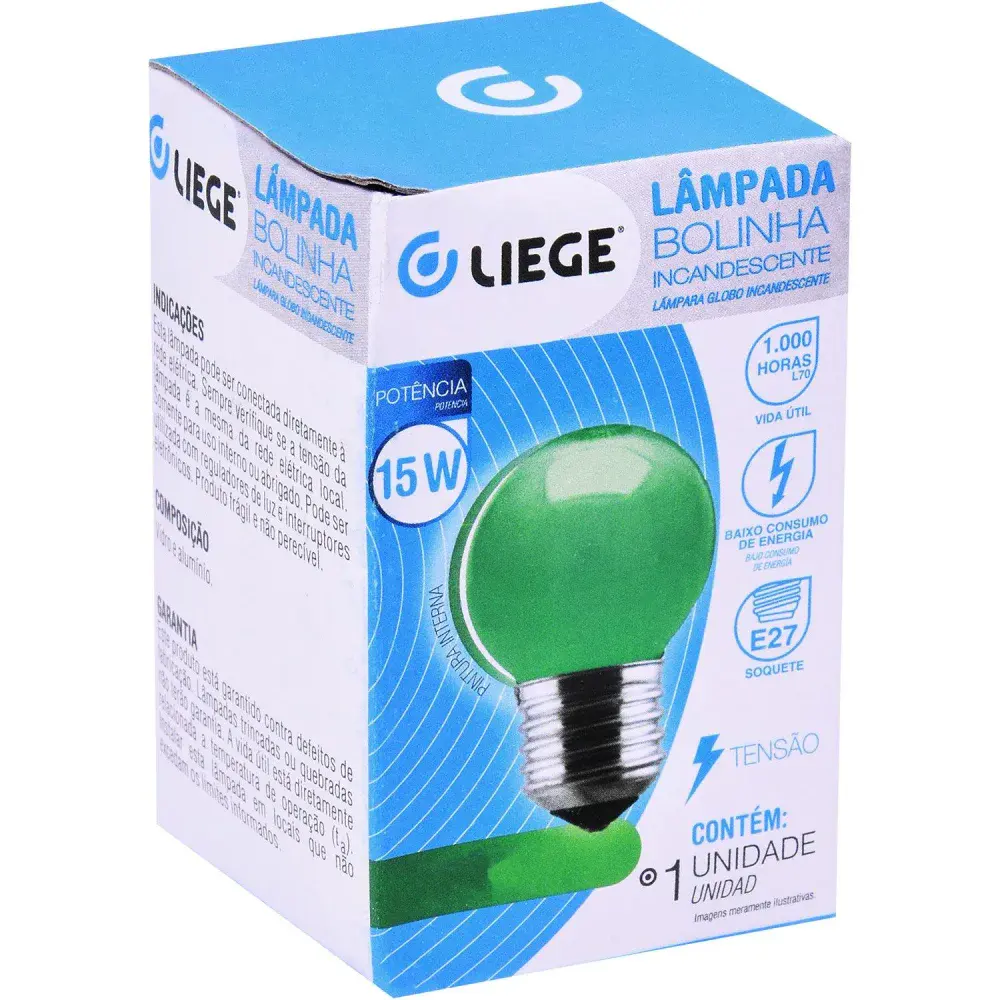 Lâmpada bolinha 15W E27 verde incandescente Liege 220V — fotografia 3