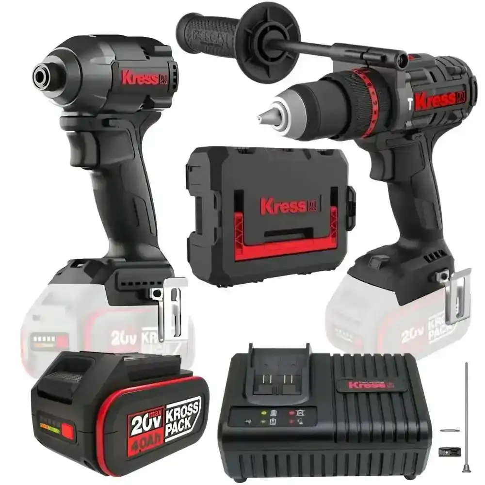 Parafusadeira de impacto 1/2POL e chave de impacto 1/4POL com carregador e bateria 20V 4.0AH Kress