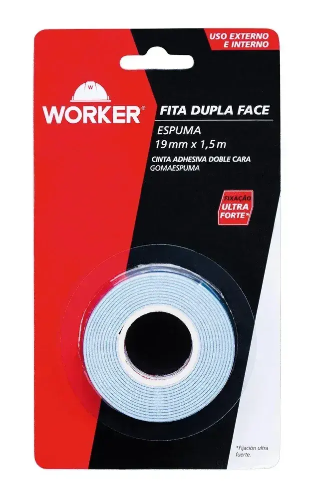 Fita dupla face espuma uso interno e externo 19MM x 1,5M Worker — fotografia 4