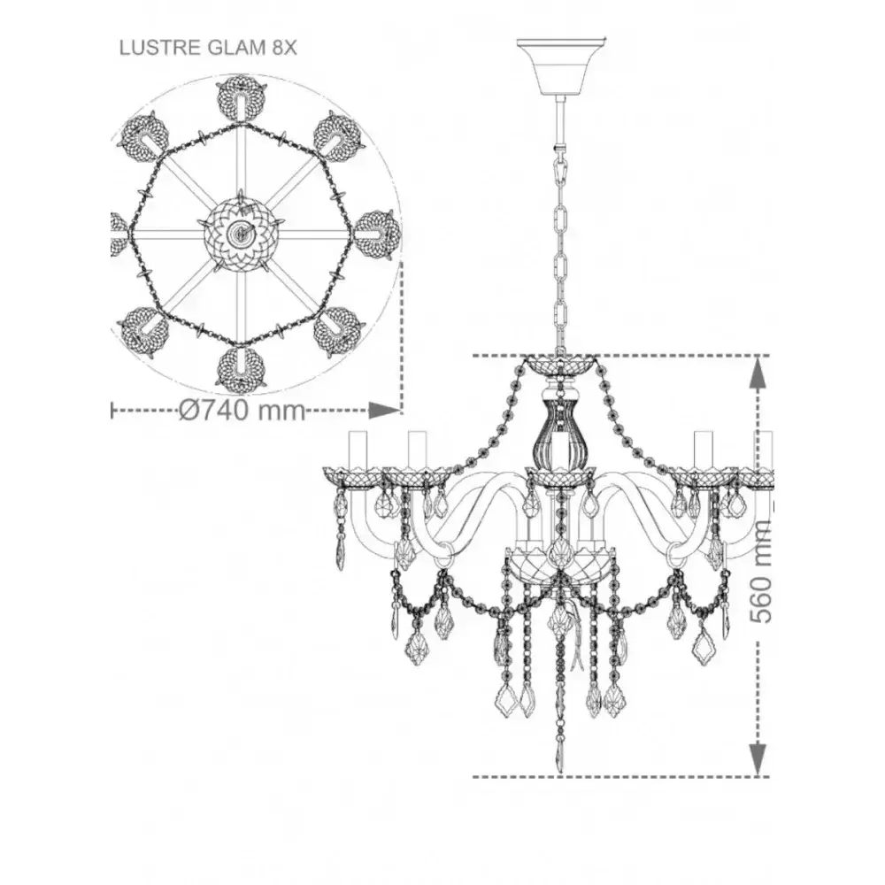 Lustre de cristal conhaque glam 8XE14 320W Taschibra — fotografia 4