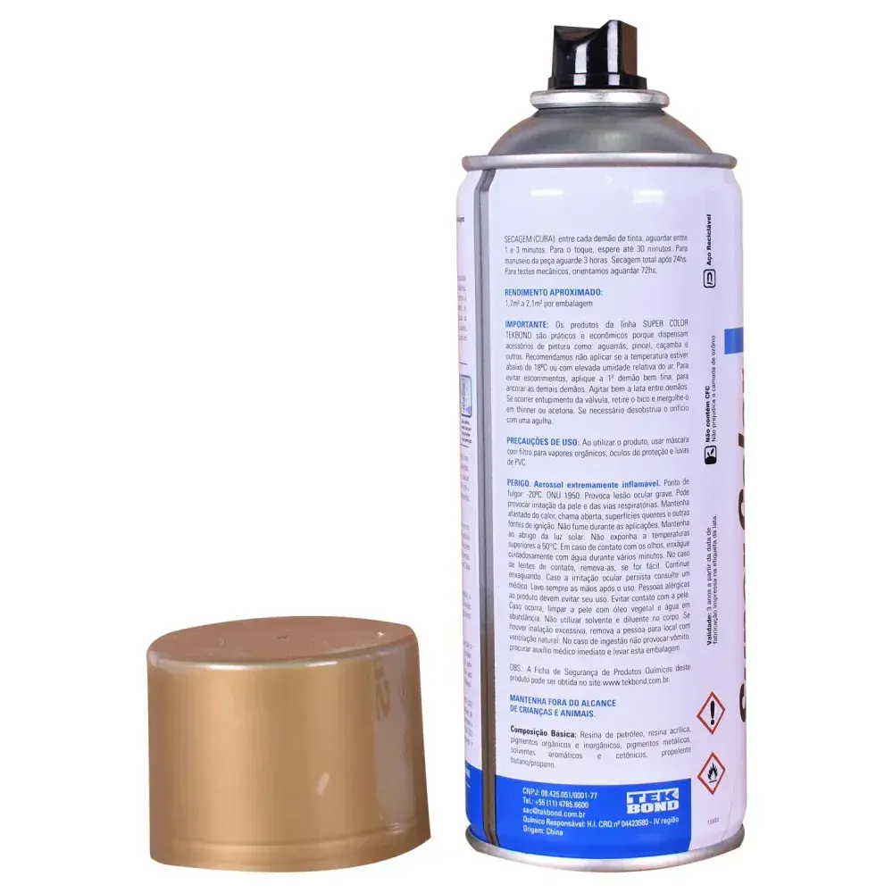 Tinta spray uso geral dourado 350ML Tekbond — fotografia 7