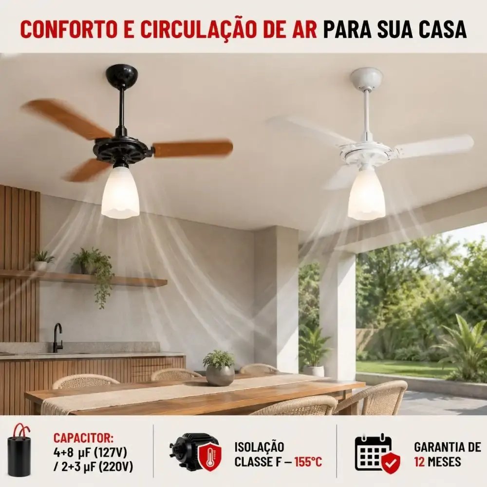 Ventilador de teto aeris 3 pás tulipa aberta casa LYS Marrom 220 V — fotografia 5