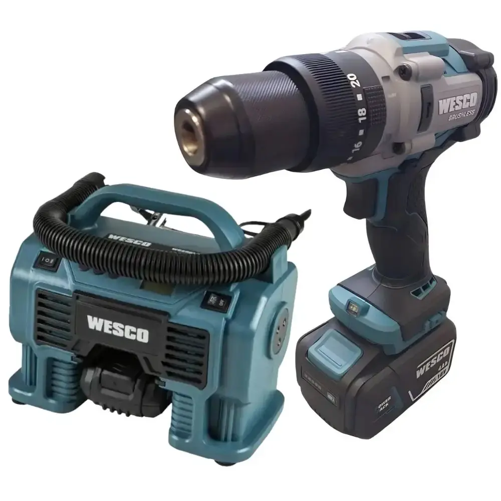 Parafusadeira de impacto 18V 1/2POL e compressor de ar 160PSI com bateria Wesco