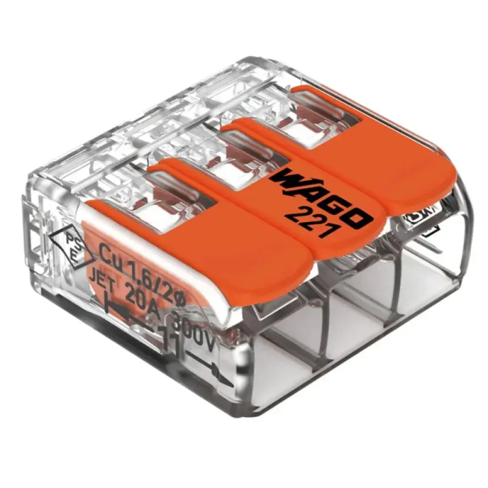 Conector emenda 221 3 derivações 4MM - 50 peç Wago