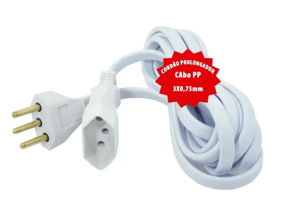 Cordão prolongador pp 3X0,75MM 10 metros branco lider plus