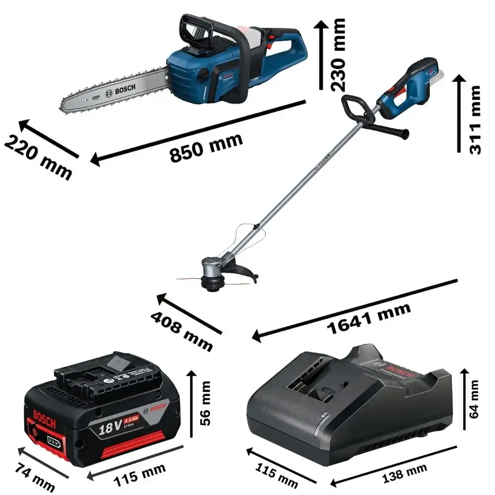 Motosserra GKE 18V-40 com aparador de grama GRT 18V-33 e bateria 18V 4,0AH carregador bivolt Bosch — fotografia 3