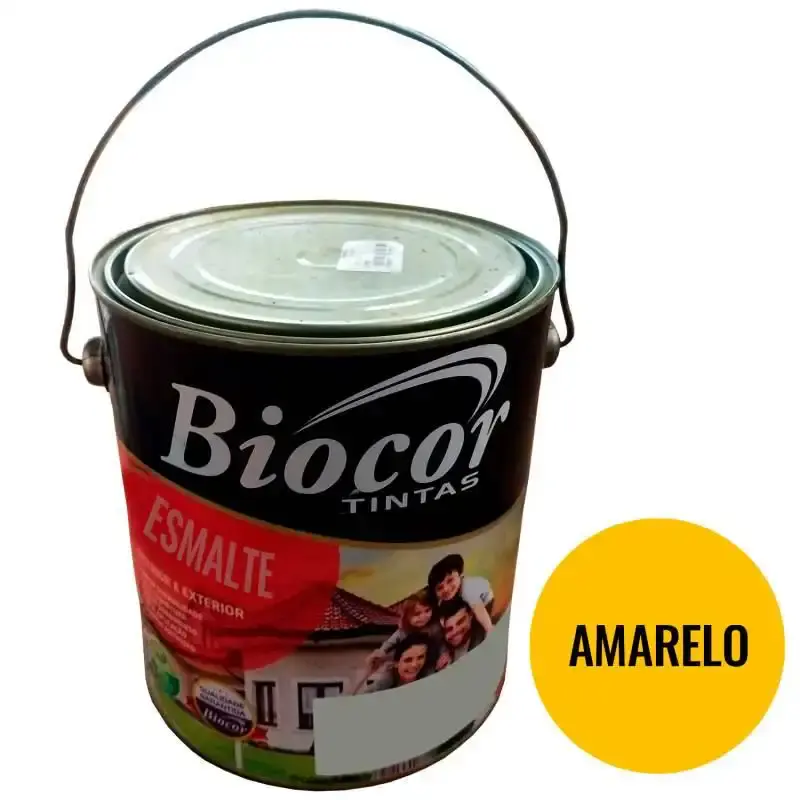 Tinta esmalte à base d'água amarelo brilhante lata 3.6L biocor — fotografia de referência