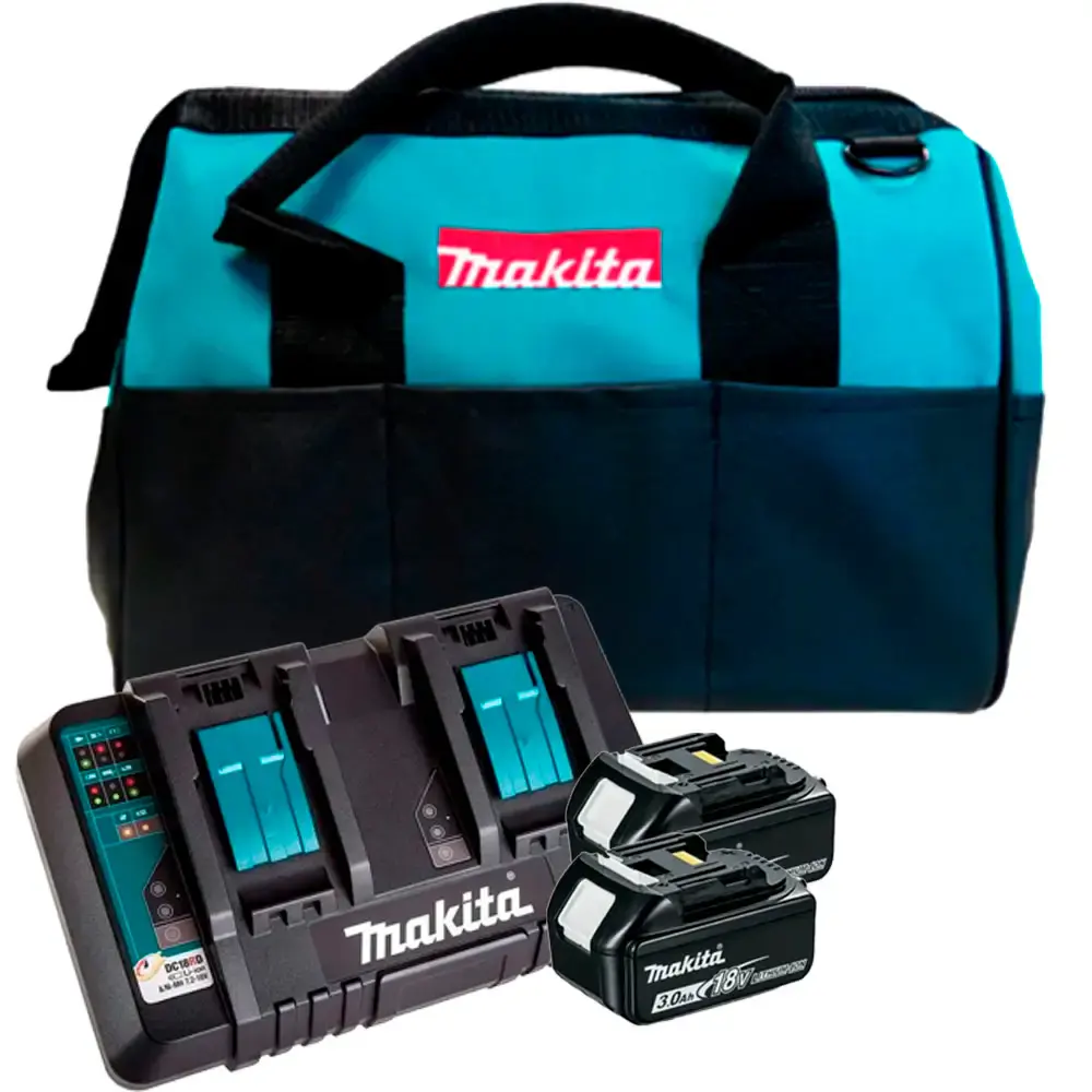 Kit baterias 3AH 18V com carregador duplo Makita 110 V — fotografia de referência