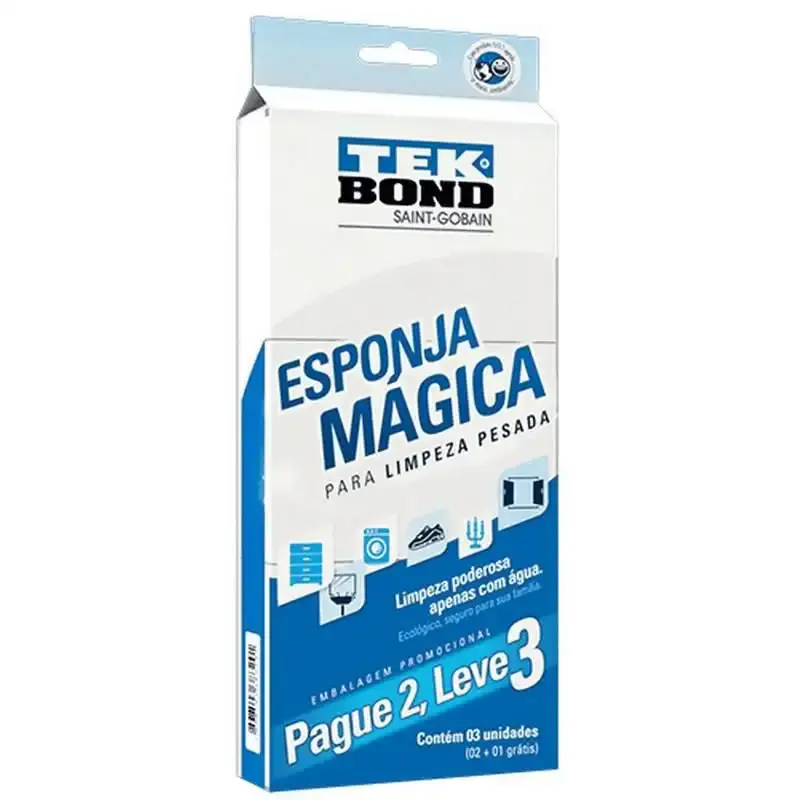 Esponja mágica com 3 unidades melamina limpeza pesada 24361000302 Tekbond — fotografia 3