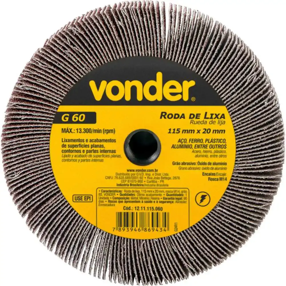 Roda de Lixa 115mm x 20mm M14 Grão 60 VONDER — fotografia de referência