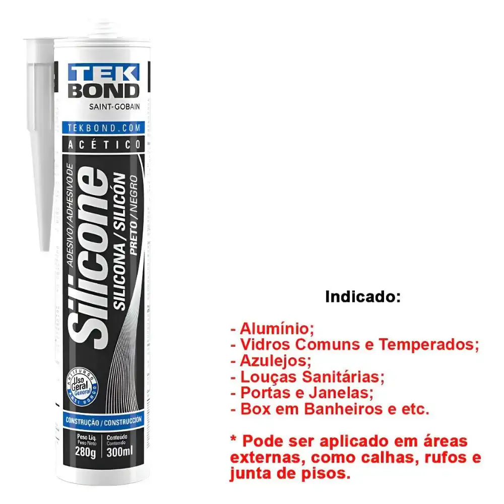 Silicone acético preto 256 gramas tekbond TEK Bond — fotografia 5