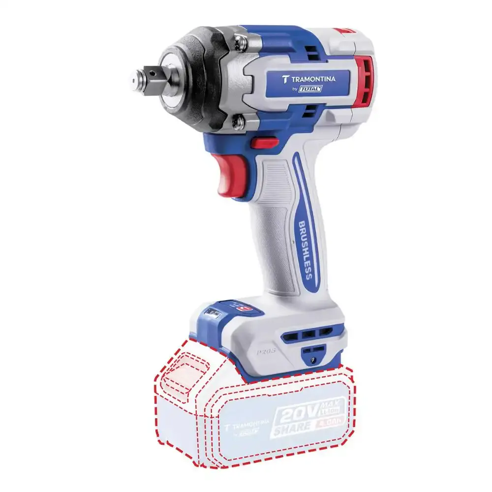 Chave Impacto 1/2POL 20V 500 N.m Brushless 2 baterias 20V 4Ah Carregador Maleta TRAMONTINA — fotografia 4