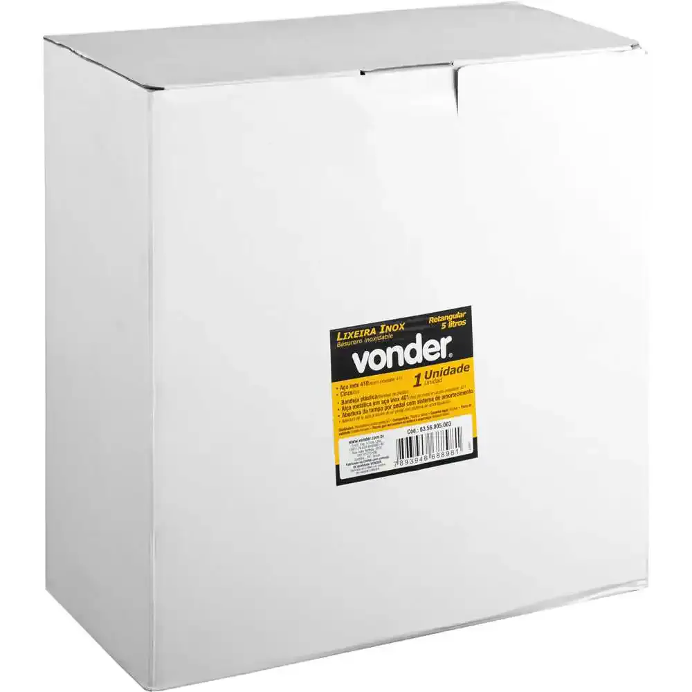 Lixeira retangular 5 litros em inox Vonder — fotografia 3