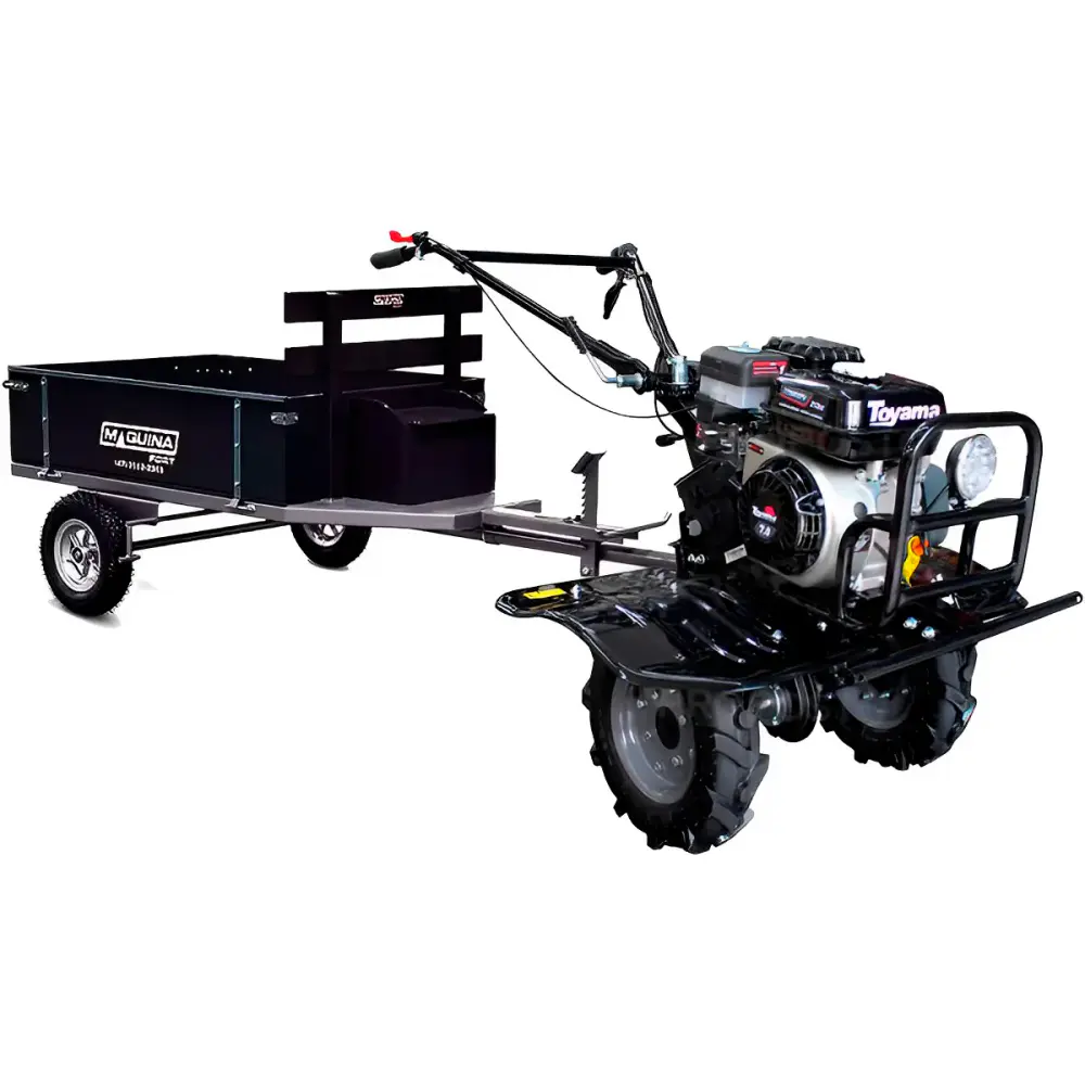 Motocultivador à gasolina 4T 7 HP TT90R-XP-U 701-012 Toyama + carreta basculante tobatta 1300 R8 preta maquinafort