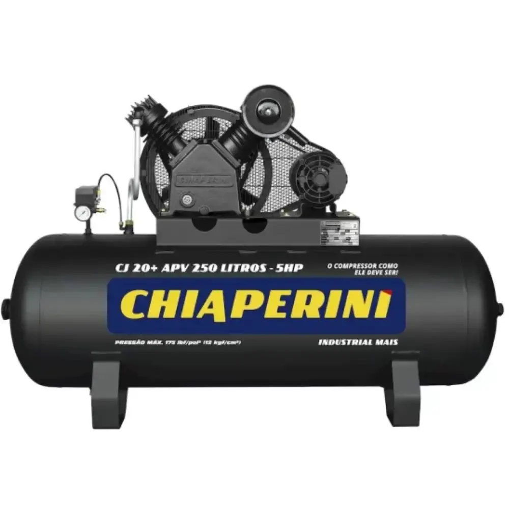 Compressor de ar 20 pés 5HP 250 litros 2 pistões mono 220/440V Chiaperini