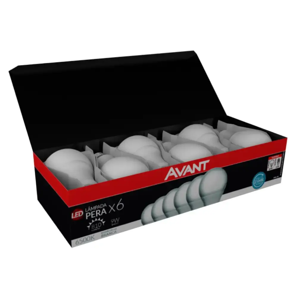 Lâmpada LED pera 9W 6500K com 6 unidades bivolt Avant — fotografia 2