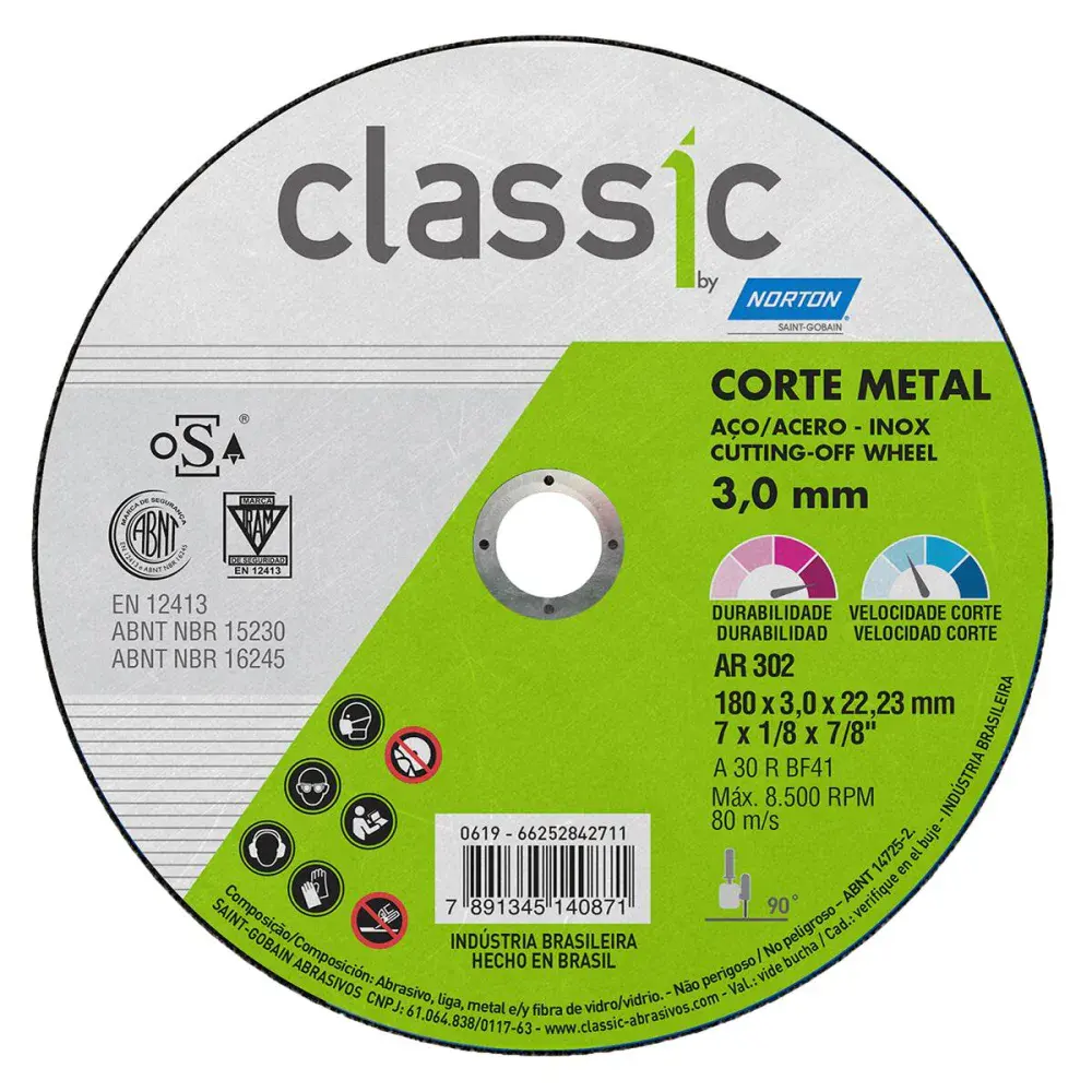 Disco de corte classic AR302 180X3,,23MM Norton — fotografia de referência