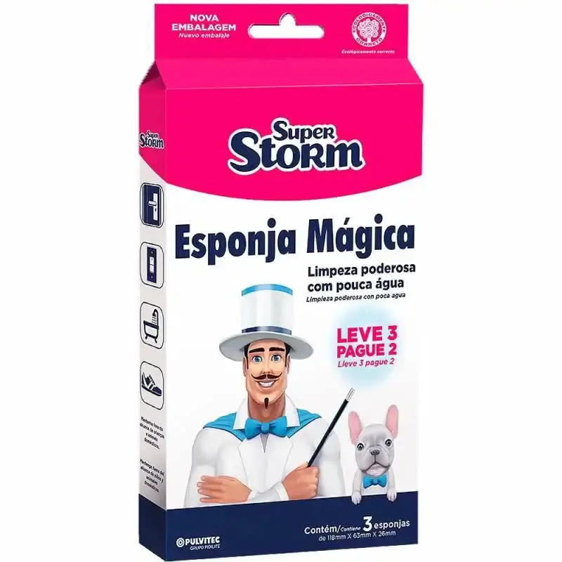 Esponja mágica com 3 unidades super storm FM004 Pulvitec — fotografia 3