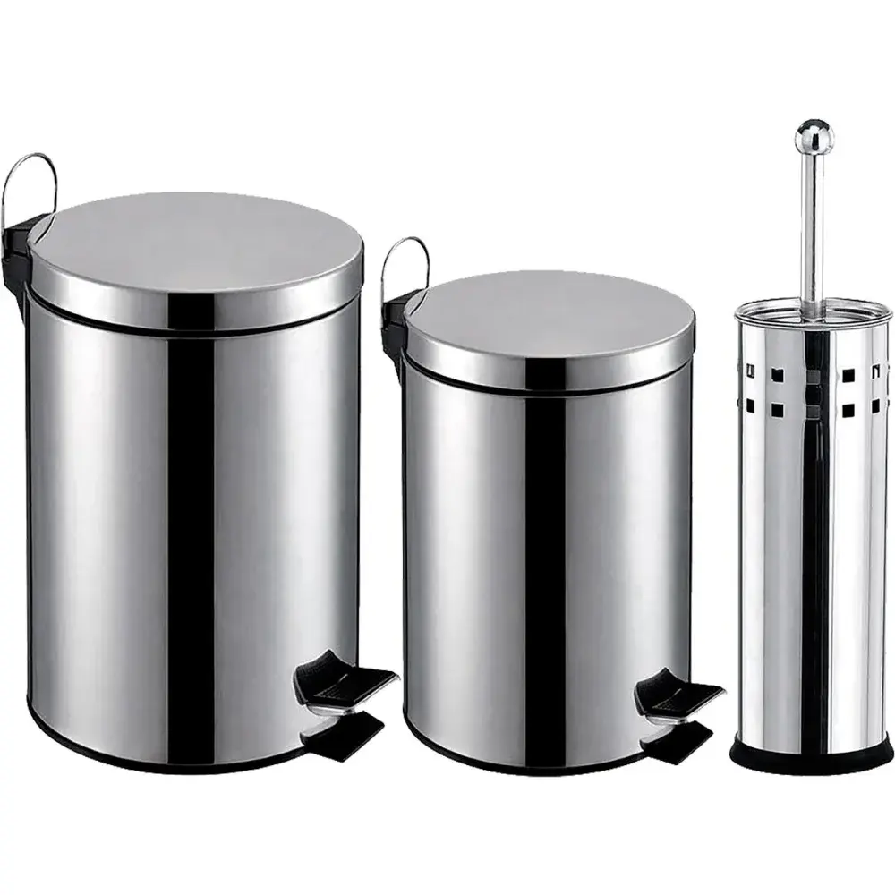 Kit lixeira em aço inox com 3 peç Kala — fotografia de referência