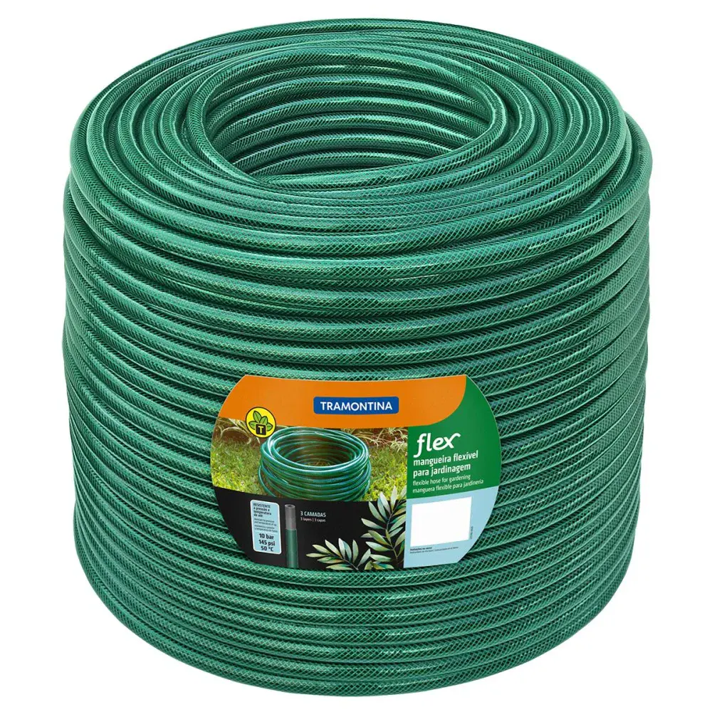 Mangueira flex verde em pvc 1/2 de 3 camadas - 200M Tramontina