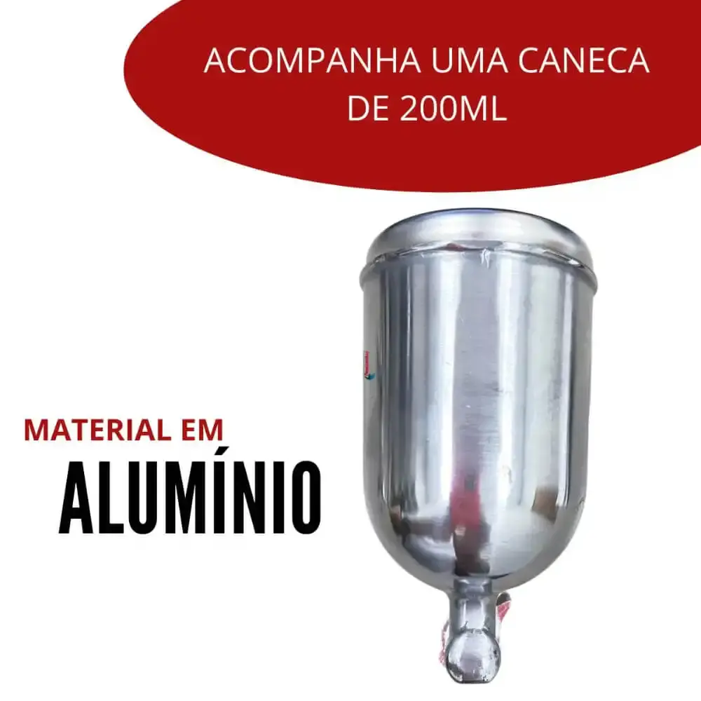 Pistola de pintura aerógrafo 0,5 MM 200ML alumínio EVPPA200-PR Evald — fotografia 6