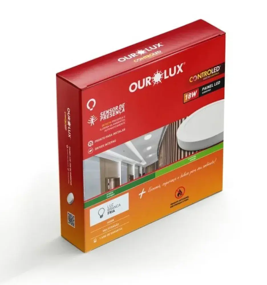 Painel de led com sensor de presença redondo 18W 6500K Ourolux — fotografia 2