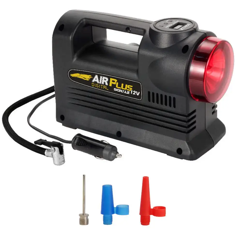 Compressor de ar automotivo acendedor de carros com lanterna air plus 12V digital Schulz — fotografia de referência