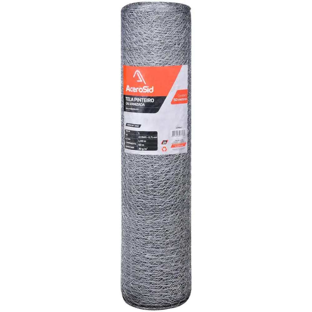 Tela pinteiro galvanizada 1 fio 22 1,00X50M da Acerosid
