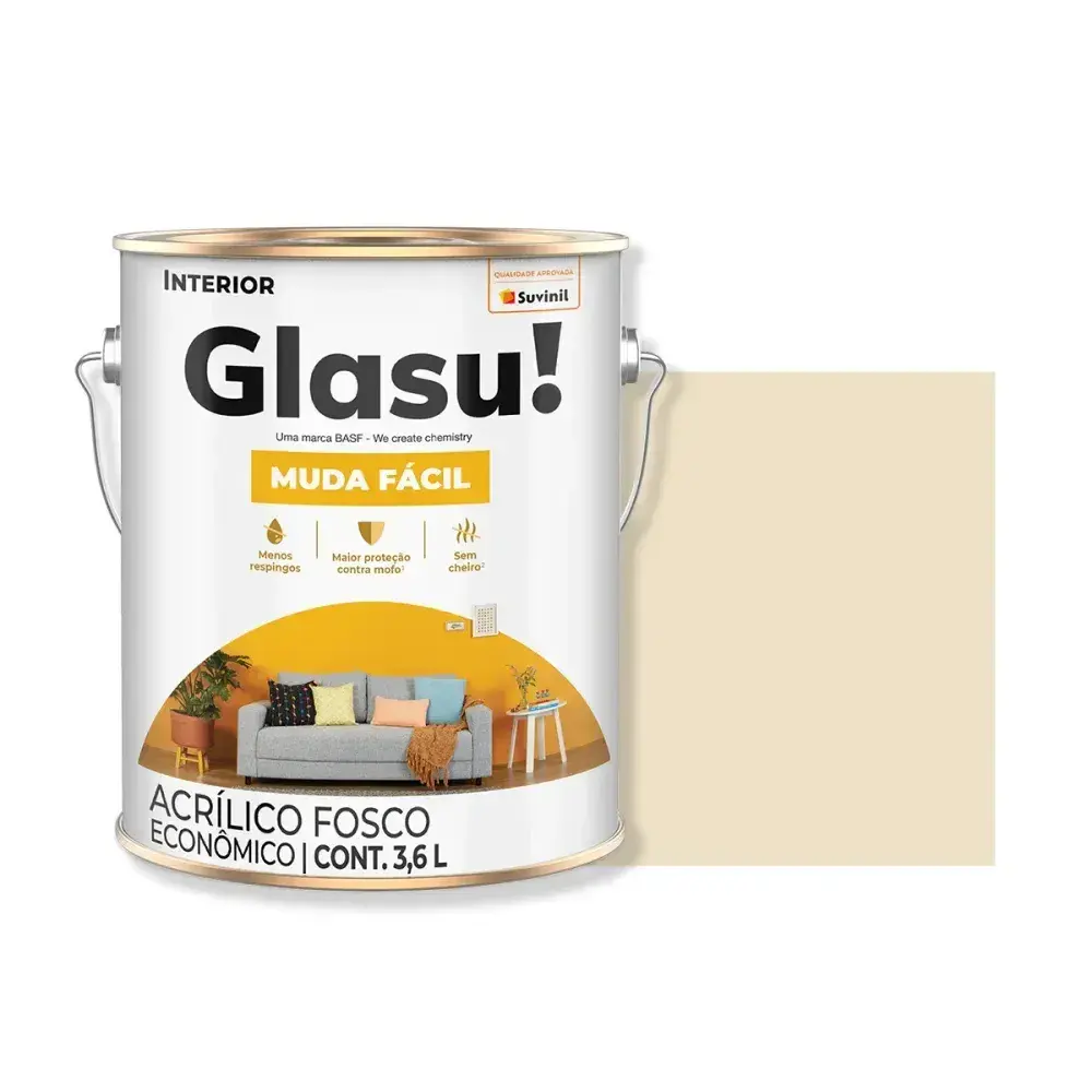 Tinta acrílica muda fácil fosco areia 3,6L glasu Suvinil Glasu! — fotografia 2