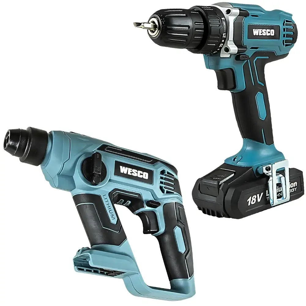 Parafusadeira furadeira e martelete rotativo com bateria 18V e carregador bivolt Wesco