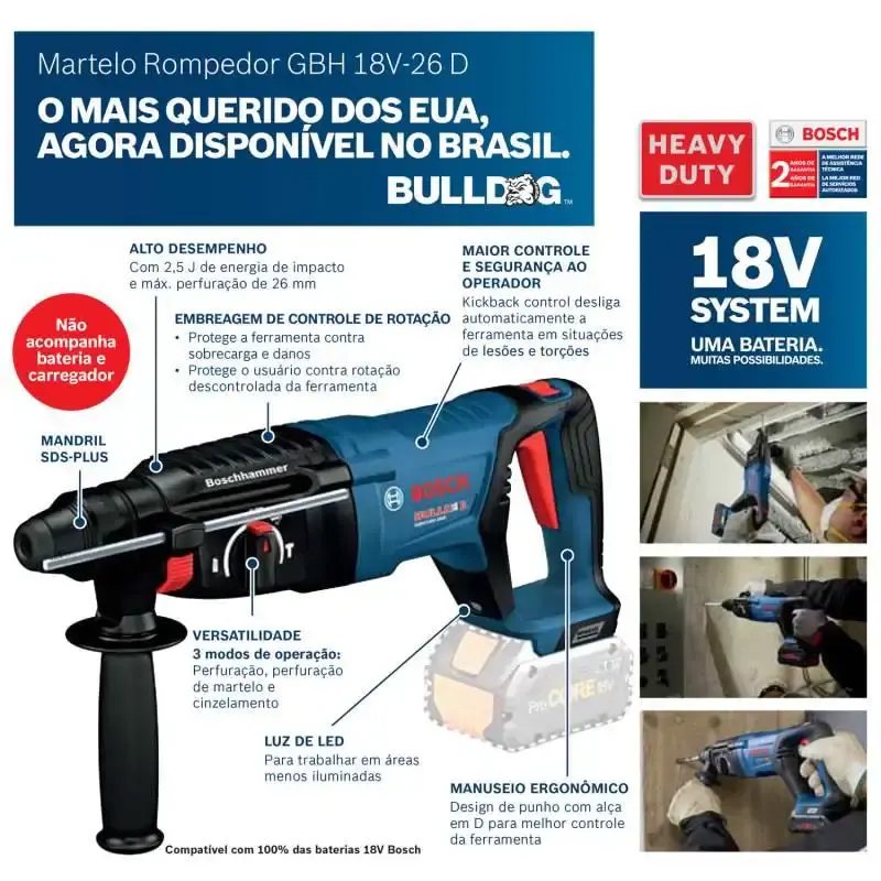Martelete Rompedor SDS-Plus 18V GBH 18V-26 D s/ Bateria e Carregador BOSCH — fotografia 4