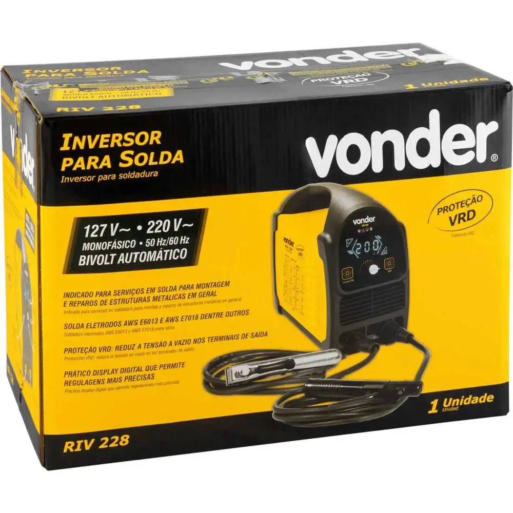 Solda inversora com eletrodo e TIG 200A display led mono RIV 228 Vonder Bivolt — fotografia 5