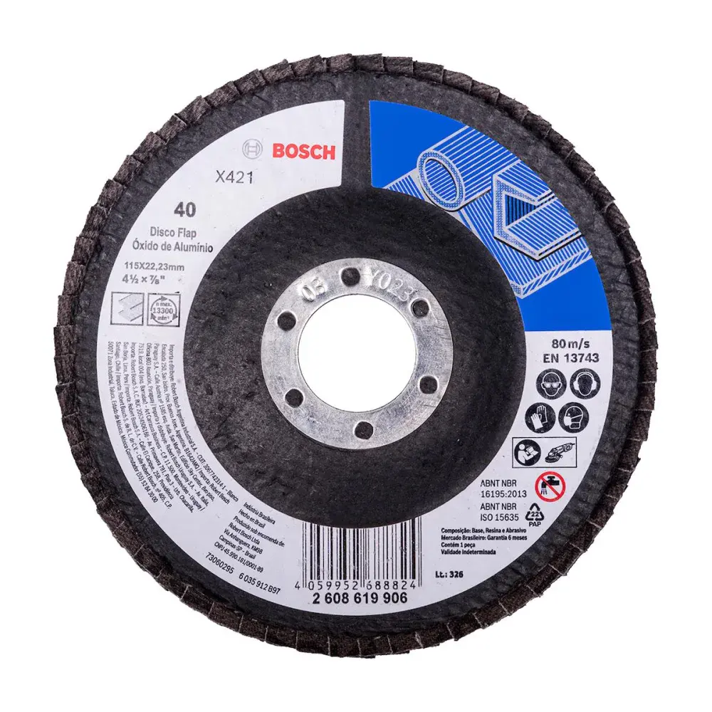 Disco flap X421 óxido de alumínio Ø115MM G40, curvo 10U Bosch