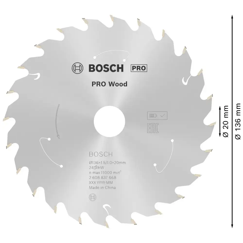 Disco de serra circular PRO wood cordless 136X20MM 24 dentes Bosch — fotografia 2