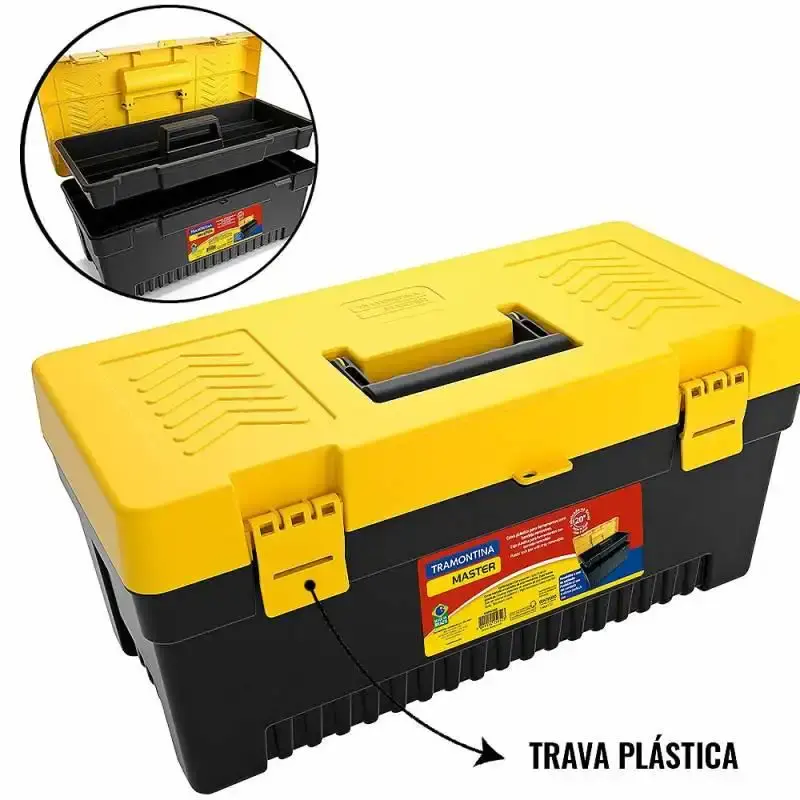 Caixa para ferramentas 20 pol plástica com fecho e bandeja removível 43804020 Tramontina — fotografia de referência