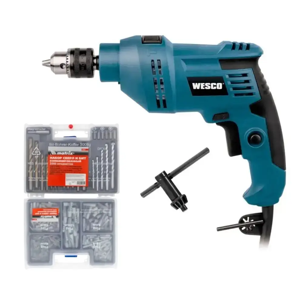 Furadeira de impacto 3/8 POL 550W Wesco com jogo de brocas bits e buchas 300 peças MTX 110 V