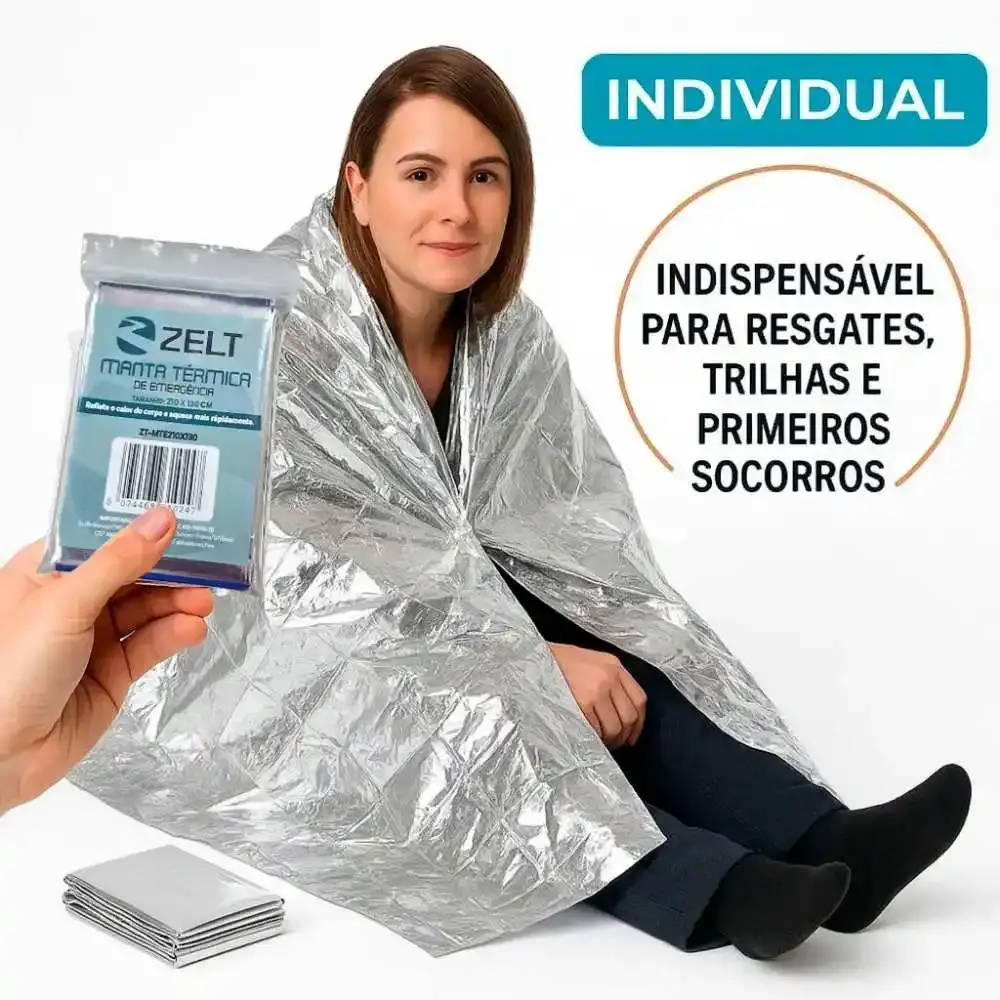 Manta Térmica Aluminizada 210 × 130 cm para Resgate e Camping 10 Unidades — ZELT — fotografia 4
