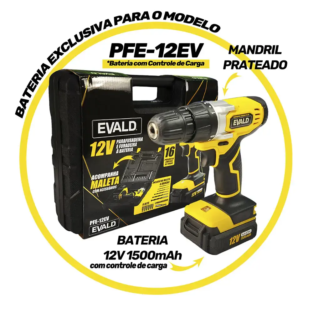 Bateria 1,5AH 12V para parafusadeira PFE-012EV nova versão Evald — fotografia 2