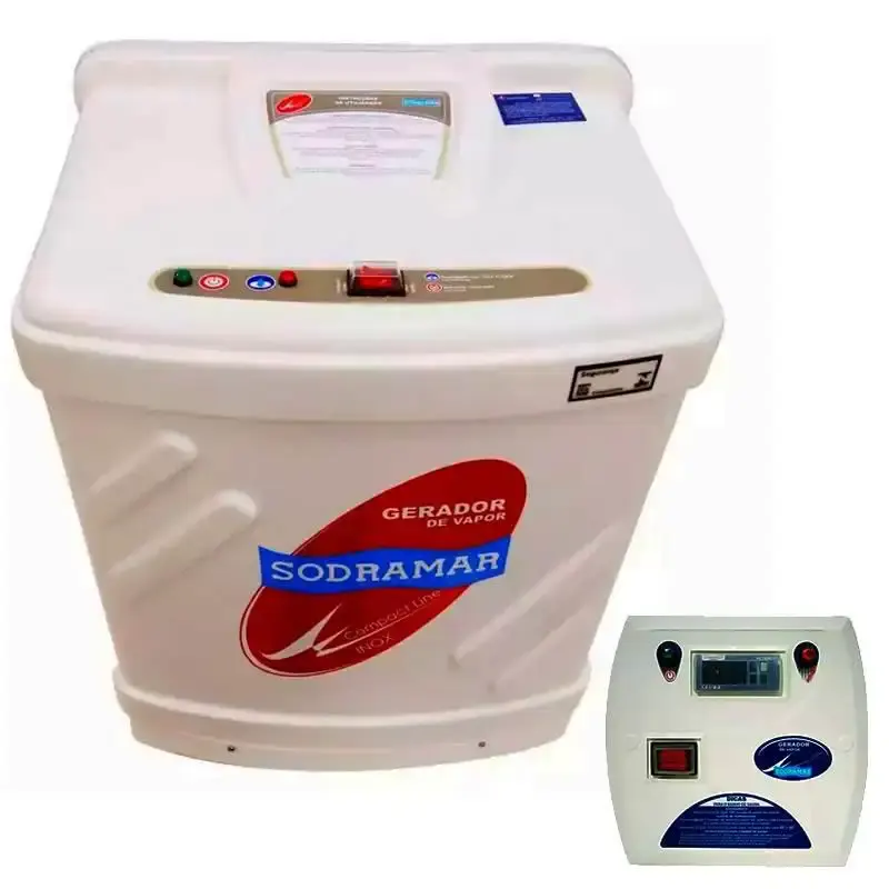 Gerador de vapor inox para sauna 9.0KW trifásica 380V com painel digital Sodramar — fotografia de referência