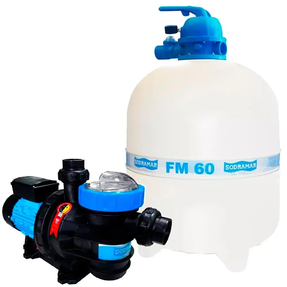 Kit filtro FM60 e bomba 1CV piscina 113 mil litros Sodramar — fotografia de referência