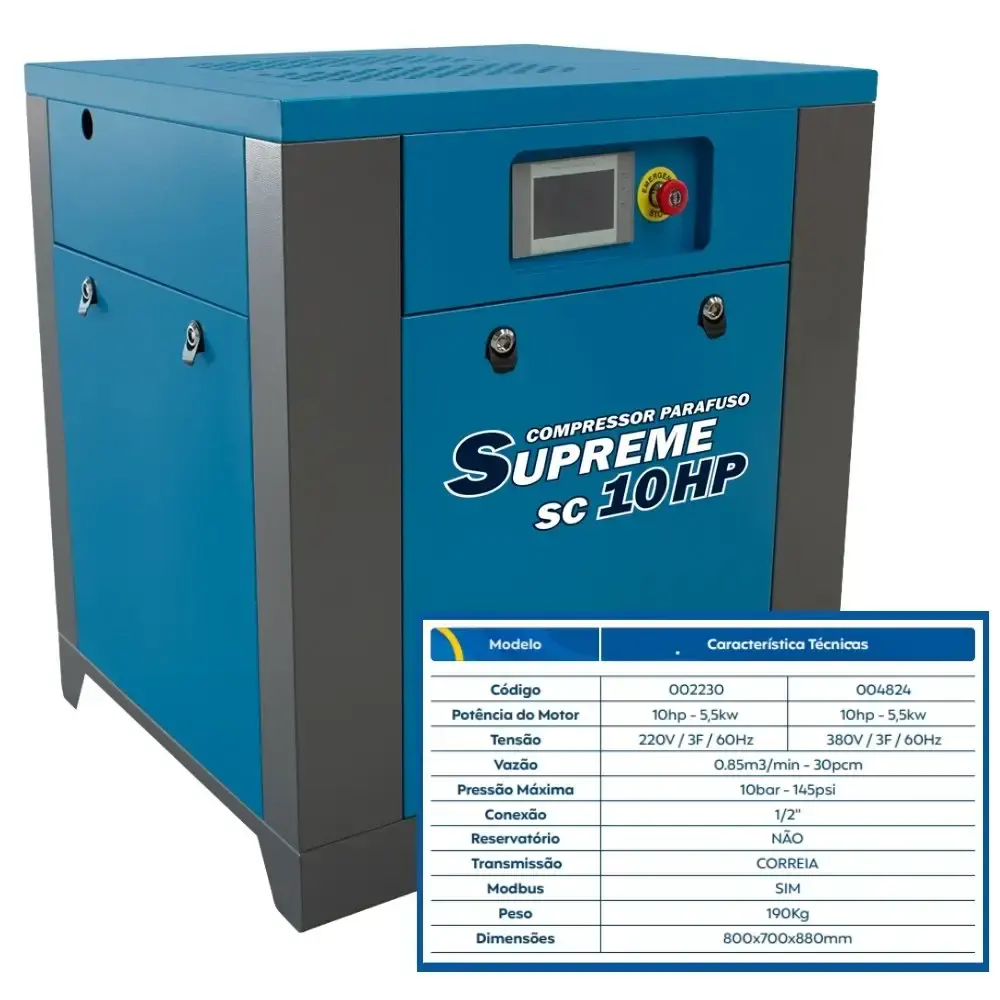 Compressor de parafuso supreme 10HP 10BAR 380V SC10 techto — fotografia 5
