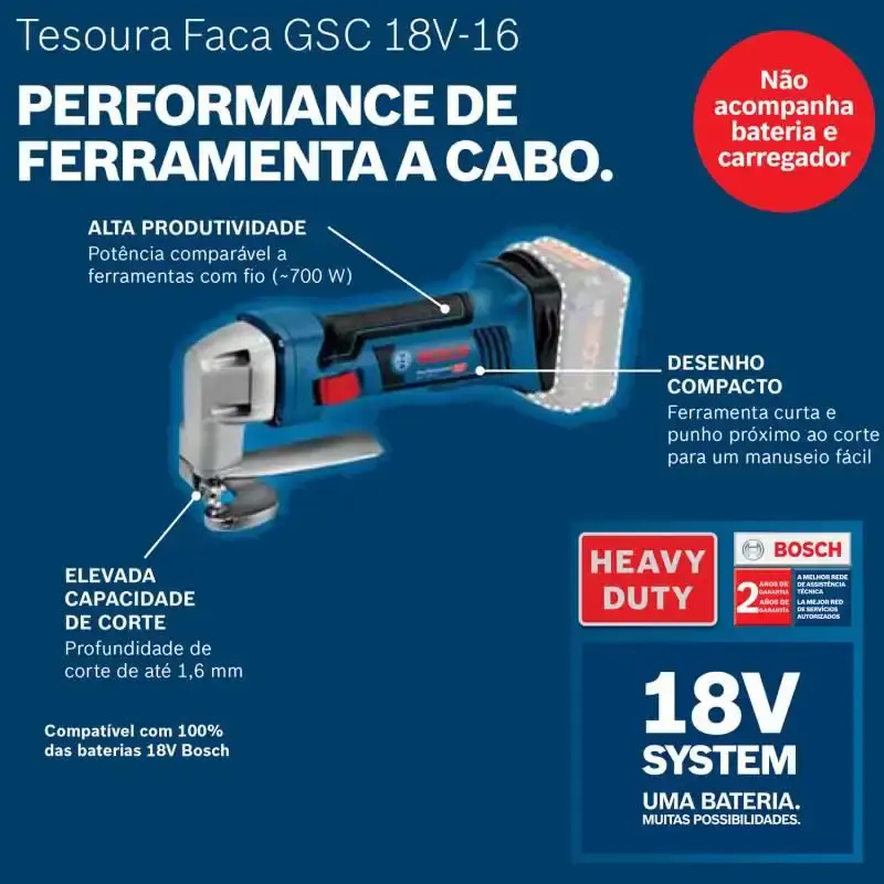 Tesoura Faca 18V GSC 18V-16 s/ Bateria e Carregador BOSCH — fotografia 5