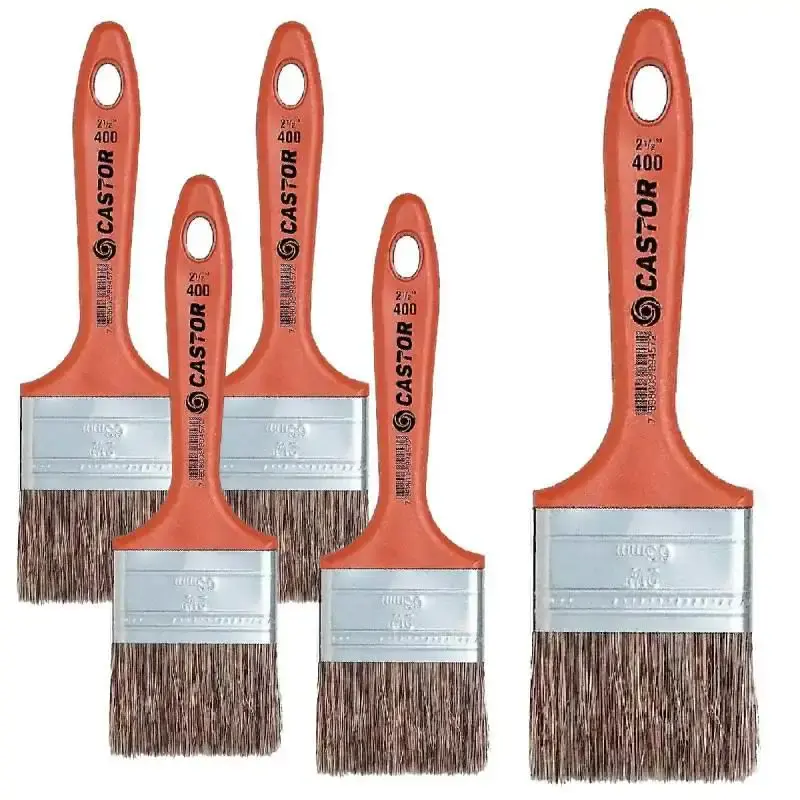 Pincel trincha 2.1/2 pol laranja cerdas gris kit 5 unidades Castor