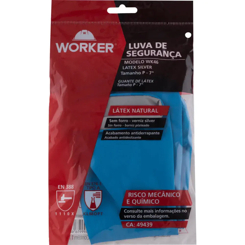 Luva de látex WK46 silver 7 azul Worker — fotografia 6