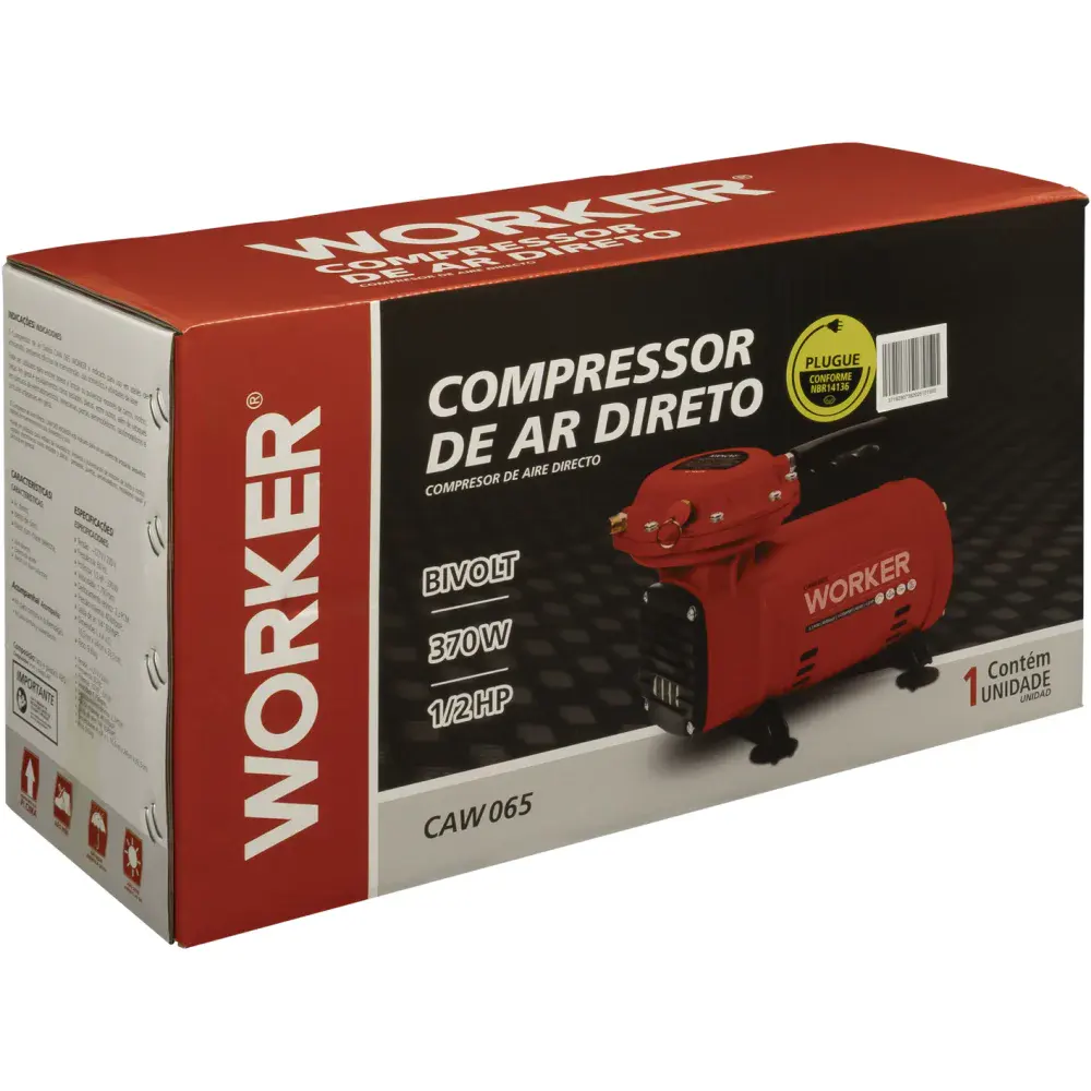 Compressor de ar direto 370W bivolt com kit de pintura Worker — fotografia 8