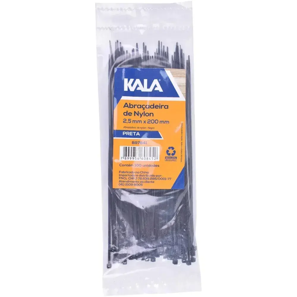 Abraçadeira nylon 2,5MM x 200MM preta Kala 100 peç — fotografia 6